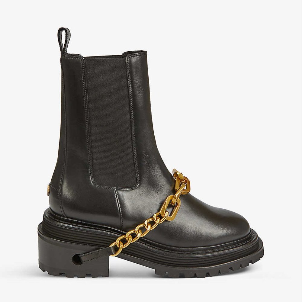 Sandro Black Chain Boots Ankle Leather - Picture 2 of 5